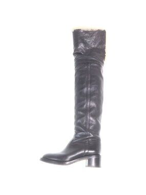 Celine Mouton Leather Shearling Lining Long Boots Black